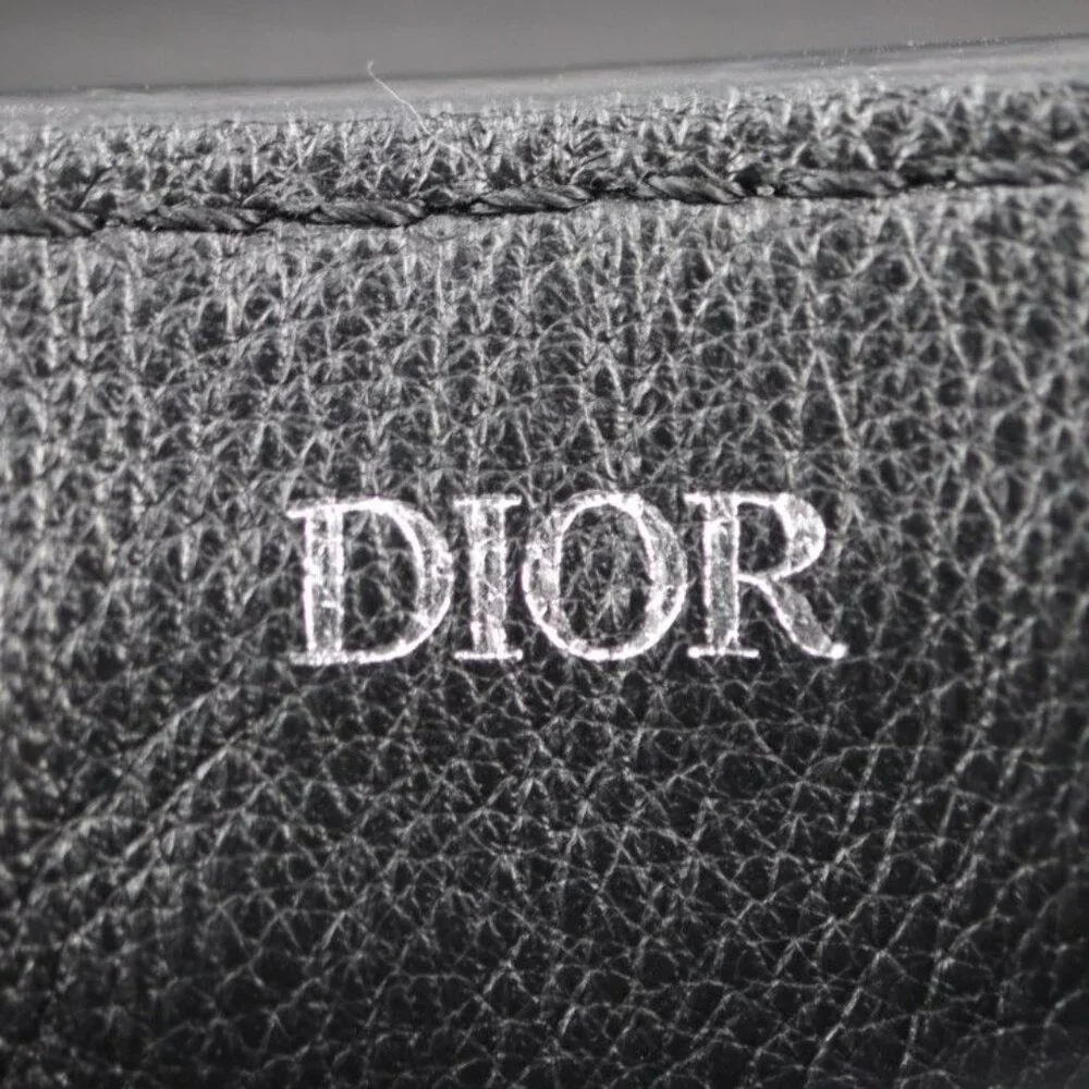 Christian Dior Saddle Poach Saddle Pouch Coin Case Leather Black Silver